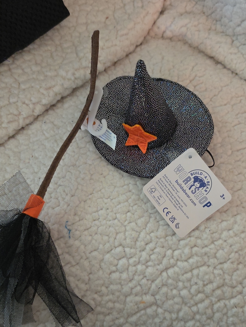 Build-A-Bear Black Glitter Witch Hat with Orange Star